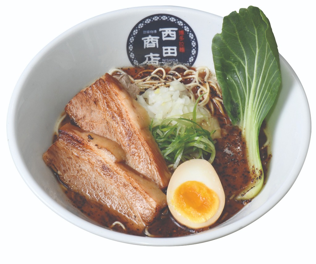 BLACK Ramen: Rich black garlic pork broth ramen topped with onions, scallions, bok choy, marinated egg, and pork chashu