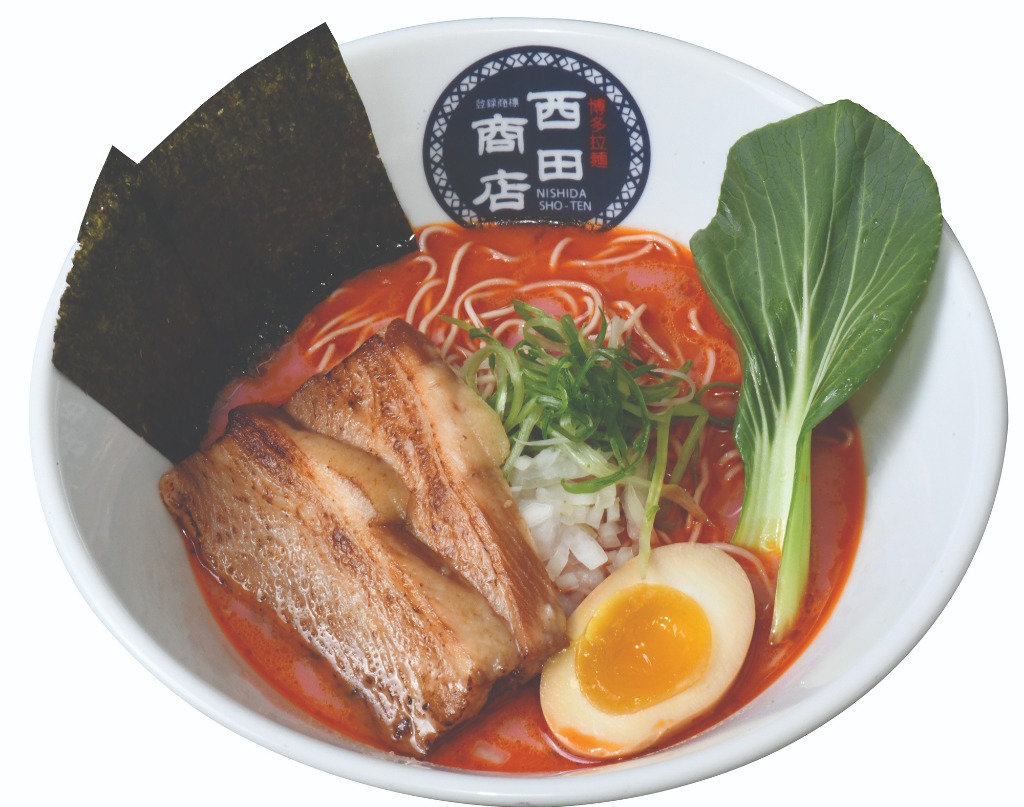 RED Ramen: Spicy pork broth ramen with beets paste, onions, scallions, bok choy, marinated egg, seaweed, and pork chashu